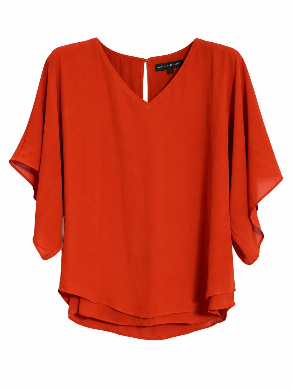 White House Black Market Coral-Orange V-Neck Flowy Blouse
